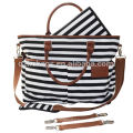 canvas diaper bag Plus Matching Baby Changing Pad - Black and White Stripe Designer W/ Cute Tan Trim HCDP0013